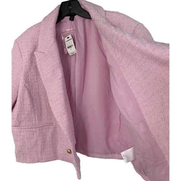 Express Womens Pink Double-Breasted Tweed Cropped Blazer Jacket XL NWT 7763 - Picture 4 of 8